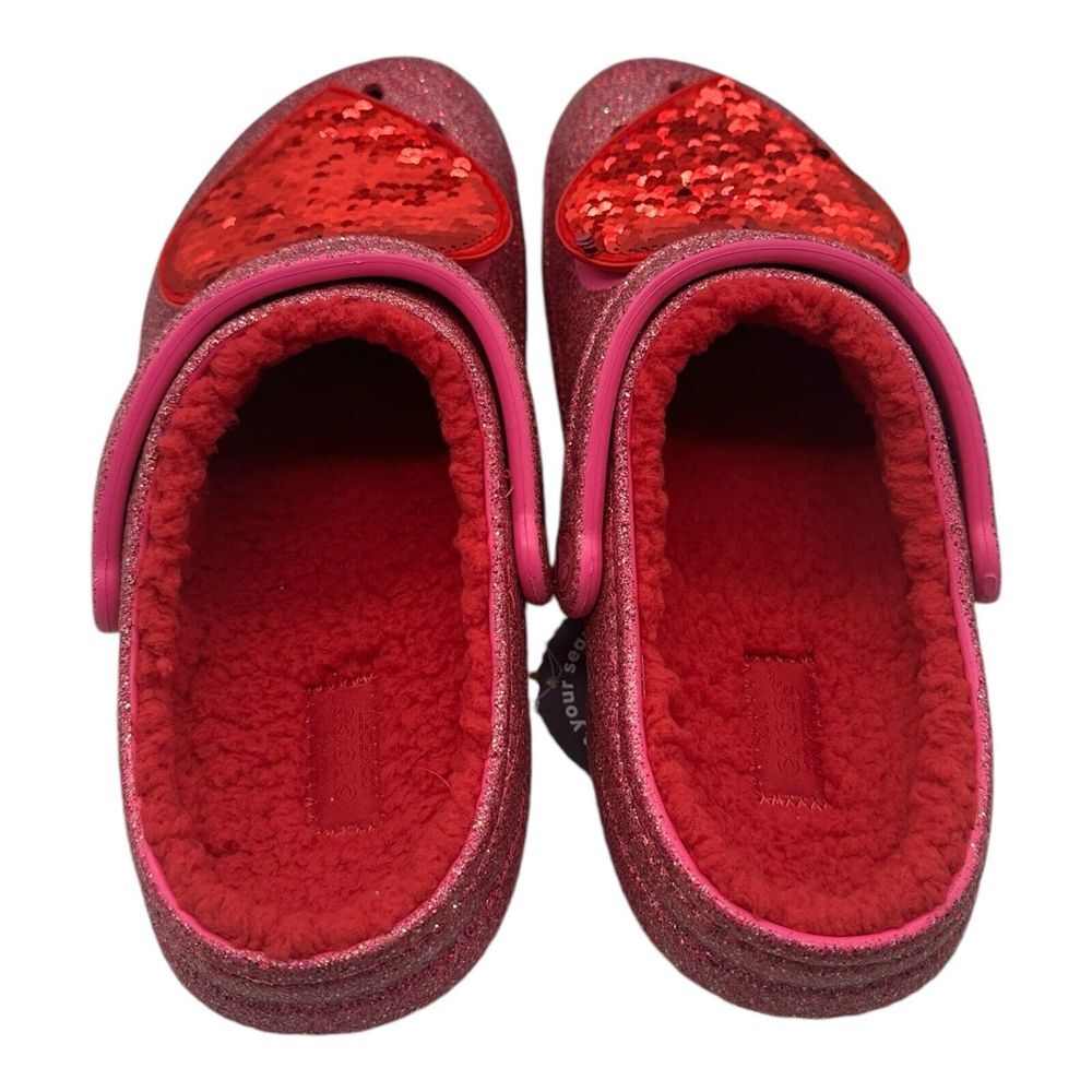 CROCS Classic Lined Pink Glitter Heart Clog Valentine's Day Sequin Womens Size 8 - Picture 9 of 9